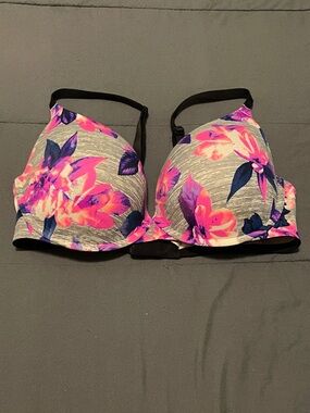 PINK Victoria's Secret Gray Bra with Pink & Navy Floral Print